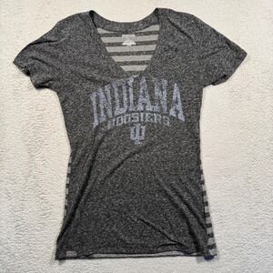 JanSport T-Shirt Womens XL Gray Indiana Hoosiers Striped V-Neck Collegiate Tee